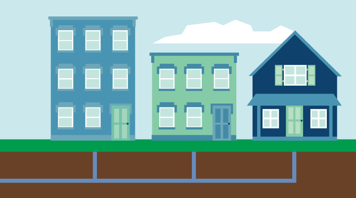 Illustration of Michigan homes connected to city water